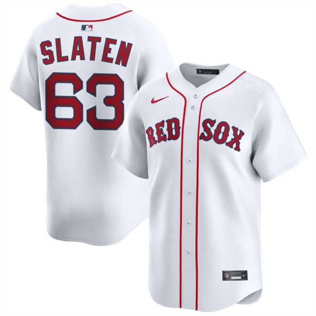 Men%27s Boston Red Sox #63 Justin Slaten White 2025 Home Limited Stitched Jersey Dzhi->boston red sox->MLB Jersey